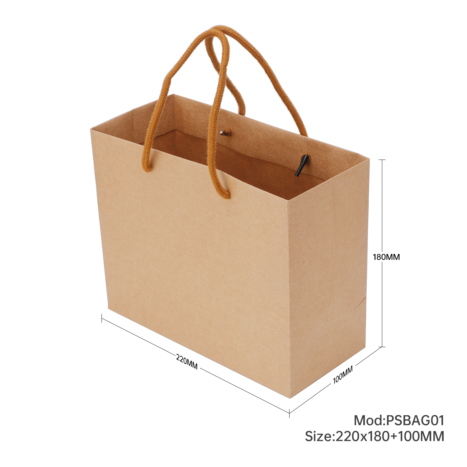 250pcs Kraft Paper Shopping Carry Bag 220×180 + 100mm - Stanley Packaging