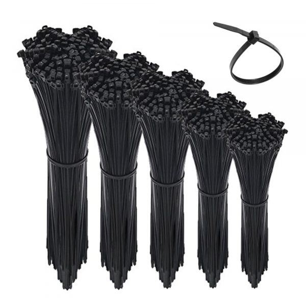100pcs Cable Zip Ties 7.6mm x 370mm Black Nylon UV Stabilised