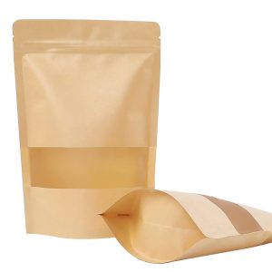 100x Kraft Paper Stand Up Pouches with Window 230x350mm
