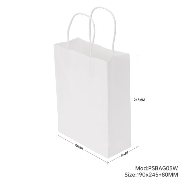 250pcs White Paper Twisted handle Bag 190×245+80mm