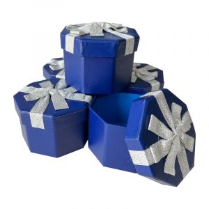 Octagonal Blue Gift Box with Silver bow 1pcs