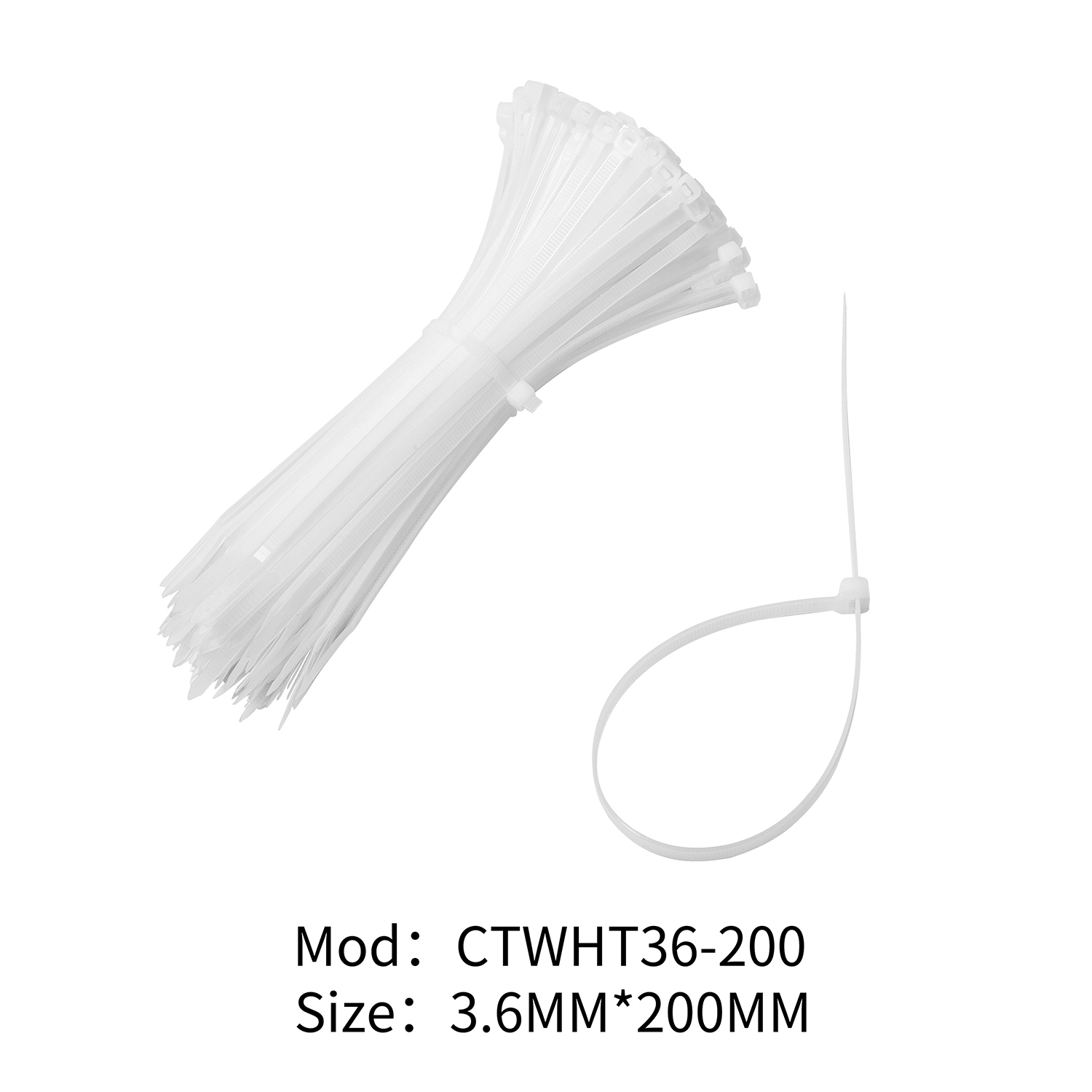 White Cable Ties 3.6 x 200mm -500Piece - Stanley Packaging