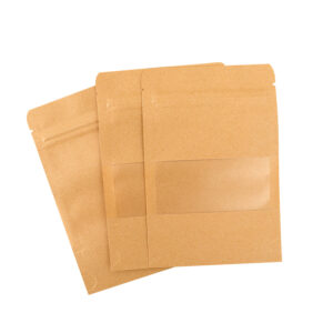 500x Kraft Paper Stand Up Pouches with Window-Coated-120x200mm