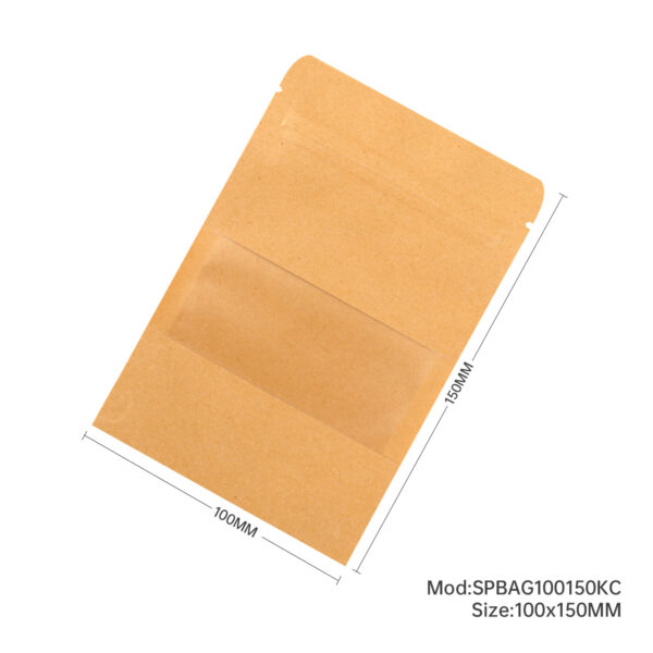 500x Kraft Paper Stand Up Pouches with Window-Coated-100x150mm