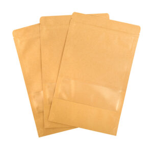 500x Kraft Paper Stand Up Pouches with Window-Coated-160x220mm