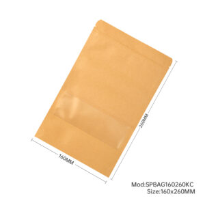 500x Kraft Paper Stand Up Pouches with Window-Coated-160x260mm