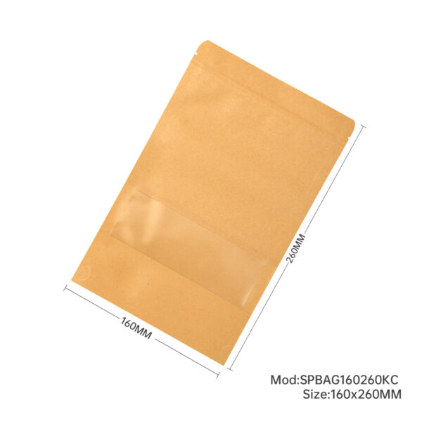 500x Kraft Paper Stand Up Pouches with Window-Coated-160x220mm