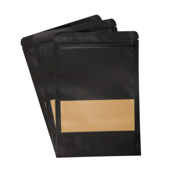 300x Black Stand Up Pouches with Window-Coated-180x260mm