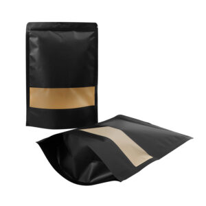 300x Black Stand Up Pouches with Window-Coated-230x330mm