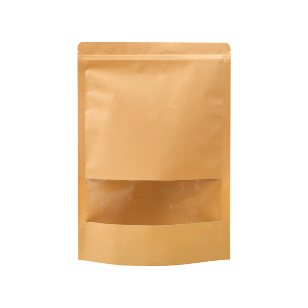 500x Kraft Paper Stand Up Pouches with Window-Coated-140x200mm