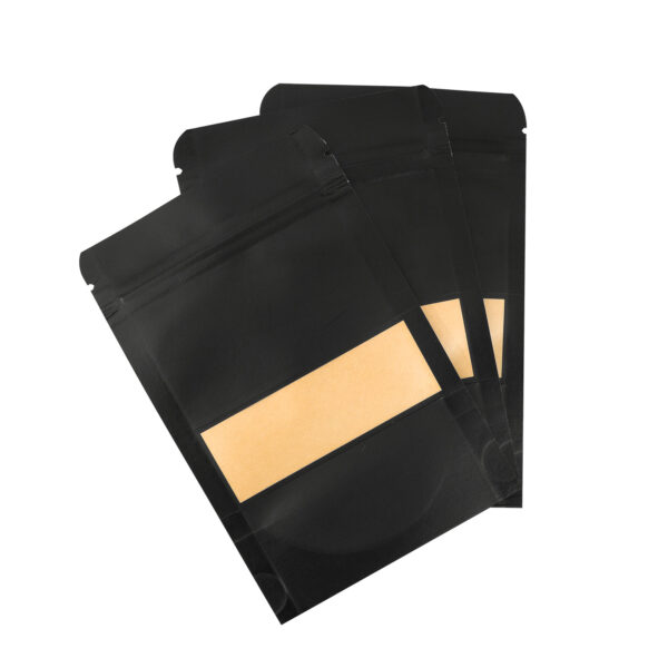 500x Black Stand Up Pouches with Window-Coated-120x200mm
