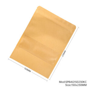 500x Kraft Paper Stand Up Pouches with Window-Coated-150x230mm